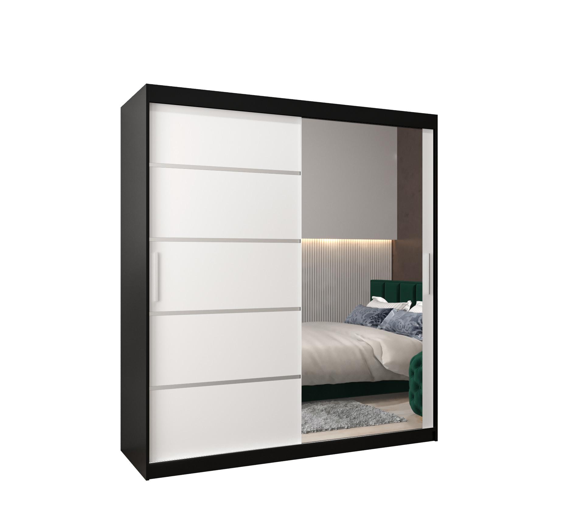 SCHWEBETÜRENSCHRANK 200/180/62 2-türig - Silberfarben/Schwarz, Holz/Kunststoff (180/200/62cm) - MÖBEL KRYSPOL