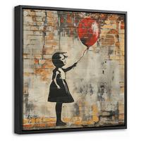 LEINWAND Bilder mit Rahmen - Graffiti - Banksy - Mädchen - Straßenkunst - 20x20 - Sandfarben, Textil (20/20cm) - MuchoWow