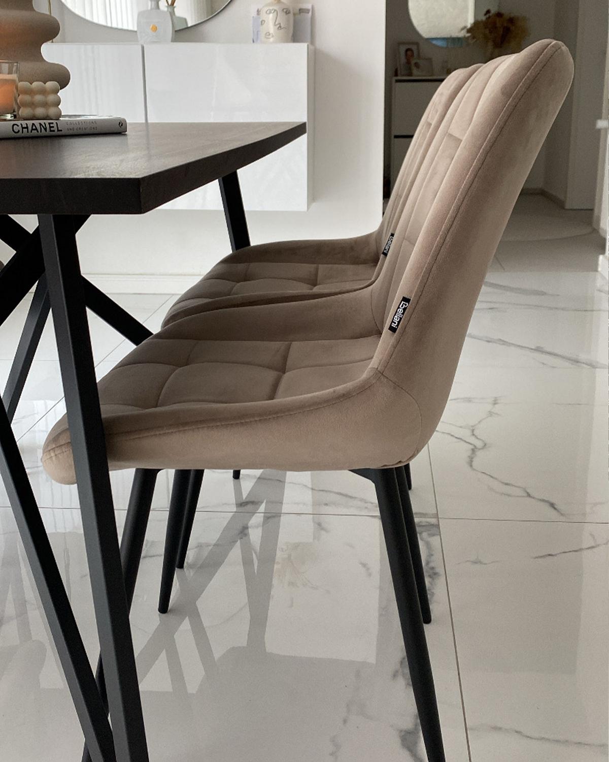 ESSZIMMERSTUHL 2er-Set Samtstoff taupe Melrose - Beige/Schwarz, Textil (55/85/61cm) - Beliani
