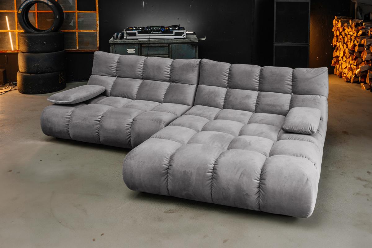 ECKSOFA VIVIEN Steingrau Velvet - Schwarz/Grau, Kunststoff/Textil (290/178cm) - KAWOLA