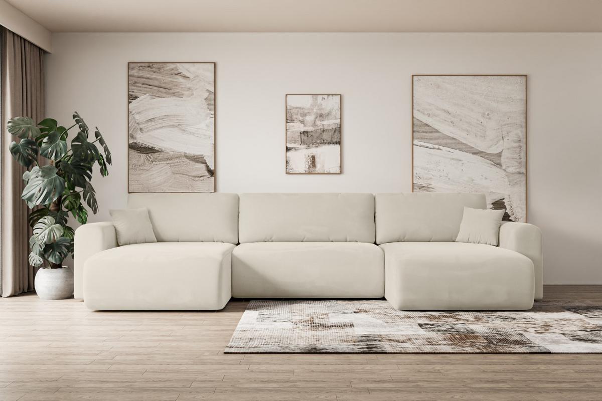 WOHNLANDSCHAFT mit Schlaffunktion und Bettkasten ORRO-U - 362x145x83 cm Beige Velours - Beige/Creme, Holzwerkstoff/Kunststoff (362/83/145cm) - ALTDECOR