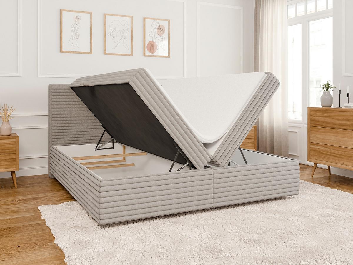 BOXBETT Roma 180/200 cm Hellgrau Plüschcord - Hellgrau/Schwarz, Holz/Kunststoff (180/200cm) - S-Style Möbel