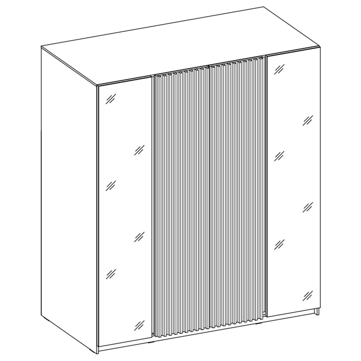 KLEIDERSCHRANK Nehir Korpus Eiche Evoke, Front Eiche Evoke/Schwarz 200 cm - 4T Modern mit Spiegeln außen und Lamellentüren mittig - Eichefarben, Holzwerkstoff/Kunststoff (200/239/61.9cm) - AX Living