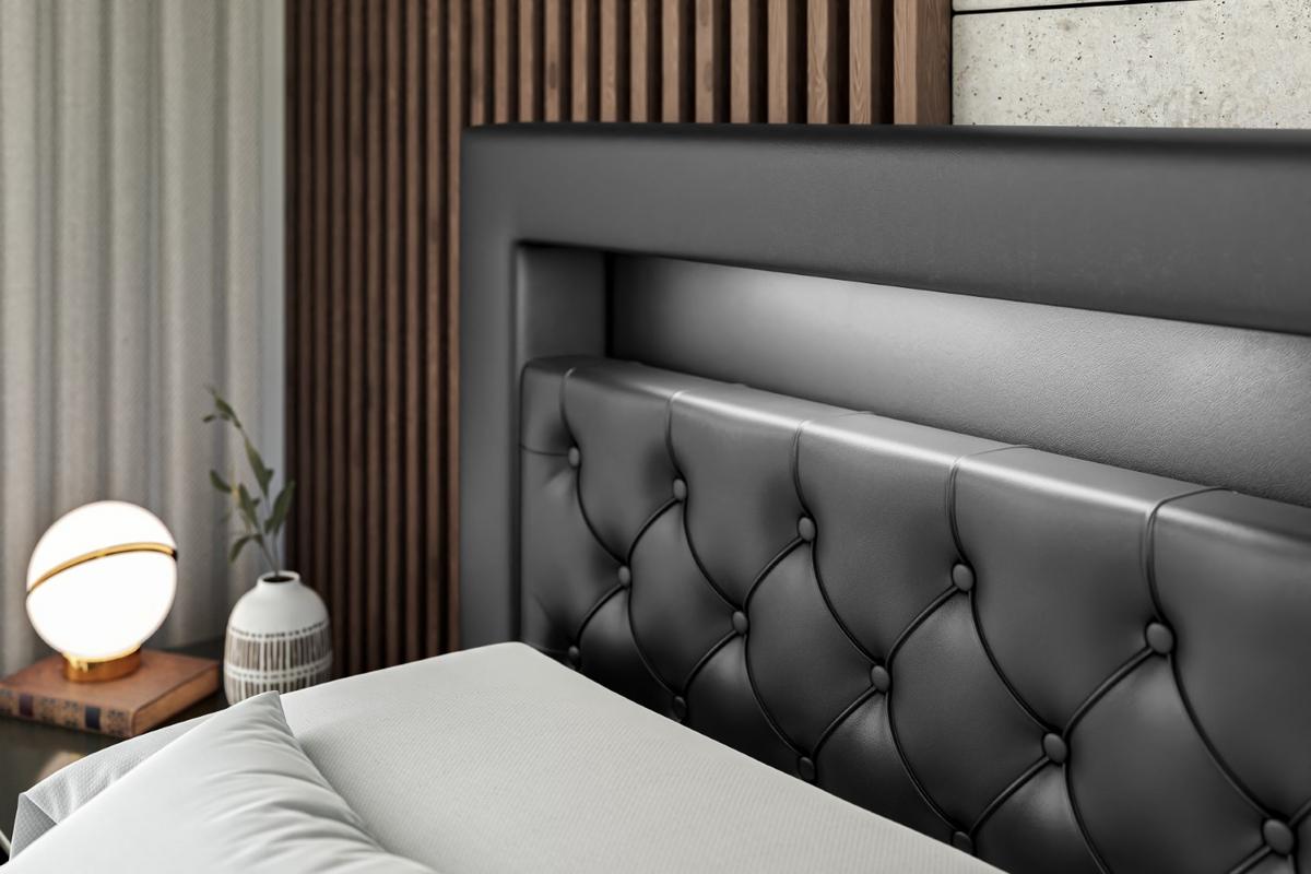 BOXBETT LED mit H3-Matratze und Lattenrost - NOEL GOLD - 180x200 Schwarz Hochglanz - Schwarz Hochglanz, Holzwerkstoff (180/200cm) - ALTDECOR