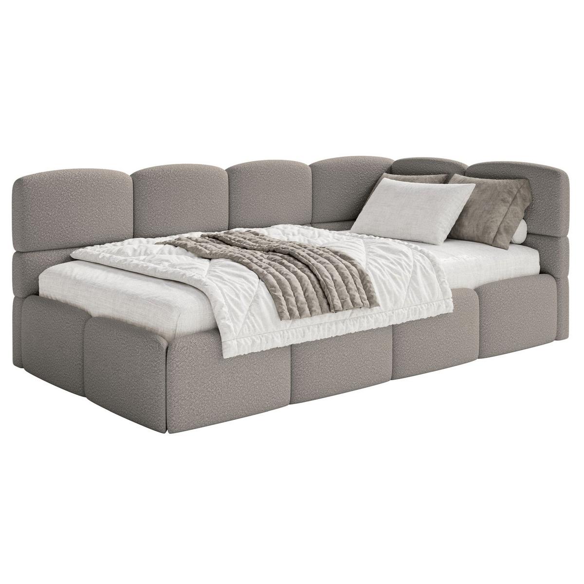 JUGENDBETT Cloudy rechts mit Matratze Bouclé Grau - Grau, Kunststoff/Textil (90/200cm) - Selsey
