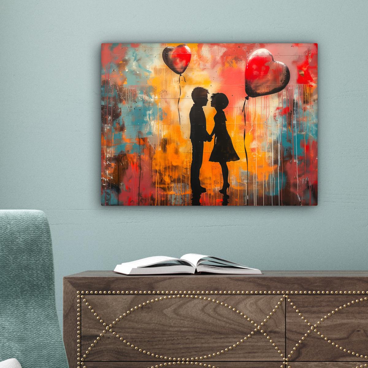 LEINWANDBILD Straßenkunst - Liebe - Graffiti - Kunst - Banksy Wandbild 40x30 cm - Orange, Textil (40/30cm) - MuchoWow