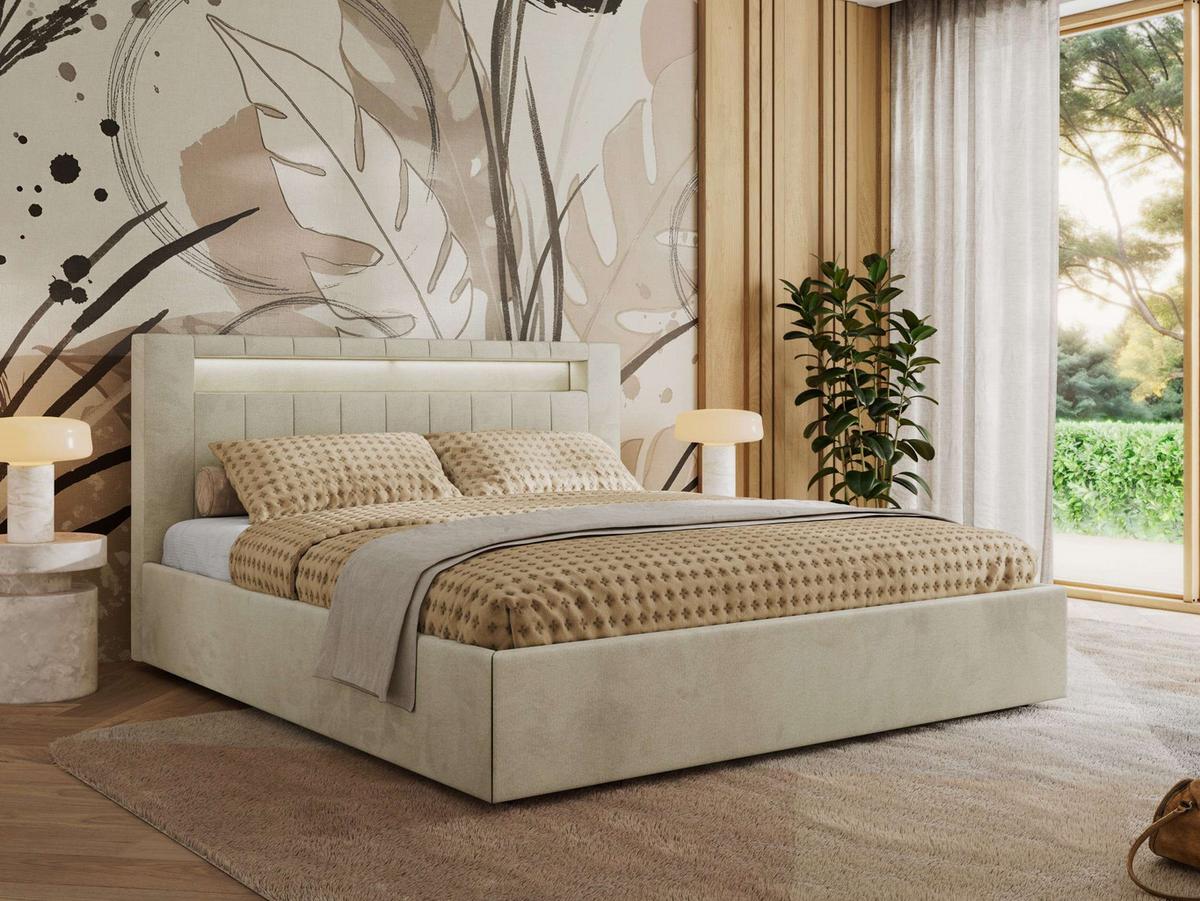 POLSTERBETT GOLD 5 CLASSIC 200/200 - Beige Velvet - Multipocket-Matratze - Beige, Textil (200/200cm) - MKS