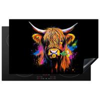 HERDABDECKPLATTE Schottischer Highlander - Graffiti - Bunt - Blume - Tiere Ceranfeldabdeckung 85x52 cm - Multicolor, Kunststoff (85/52/0.2cm) - MuchoWow
