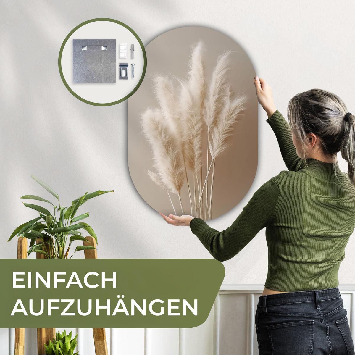 WANDBILD Pampasgras - Federn - Pastell - Weiß Wanddeko Schlafzimmer 60x90 cm - Sandfarben, Kunststoff (60/90cm) - MuchoWow
