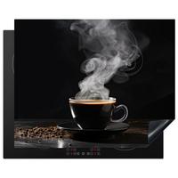 HERDABDECKPLATTE Kaffee - Schwarz - Bohnen - Heiß - Tasse Herdabdeckung Induktionsfeld 65x52 cm - Schwarz, Kunststoff (65/52/0.2cm) - MuchoWow