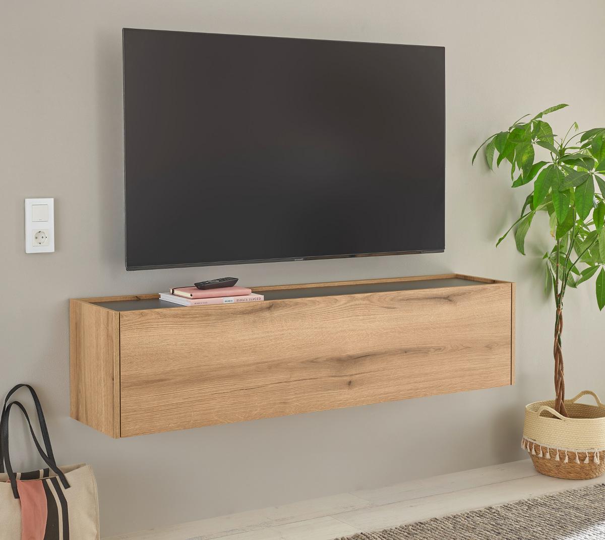 TV-LOWBOARD Evoke Eiche, grau 150 cm Hängeschrank, TV-Unterteil hängend - Eichefarben/Grau, Holzwerkstoff/Metall (150/35/30cm) - Furn.Design