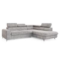 ECKSOFA VELISS Hellgrau Kordstoff mit Schlaffunktion - Hellgrau, Holz (255/193cm) - MASSENO