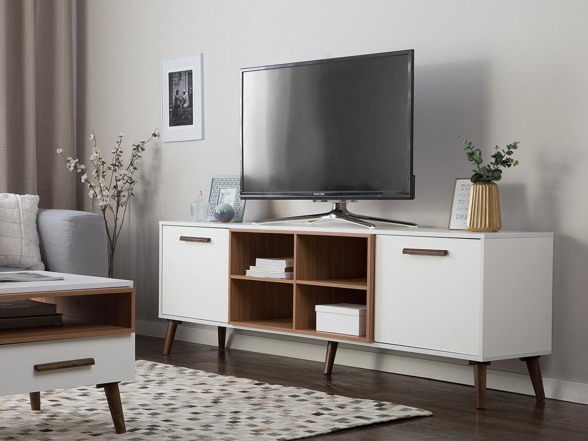 TV-MÖBEL Weiß, Dunkelbraun ALLOA 40/180/60 cm - Weiß, Holzwerkstoff (180/60/40cm) - Beliani