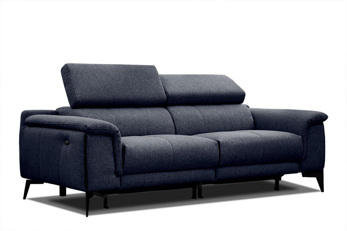 RELAXSOFA MATERA 3-Sitzer mit 2 Relaxfunktionen, dunkelblau - Schwarz/Dunkelblau, Holzwerkstoff/Textil (212/82/103cm) - Wozimo