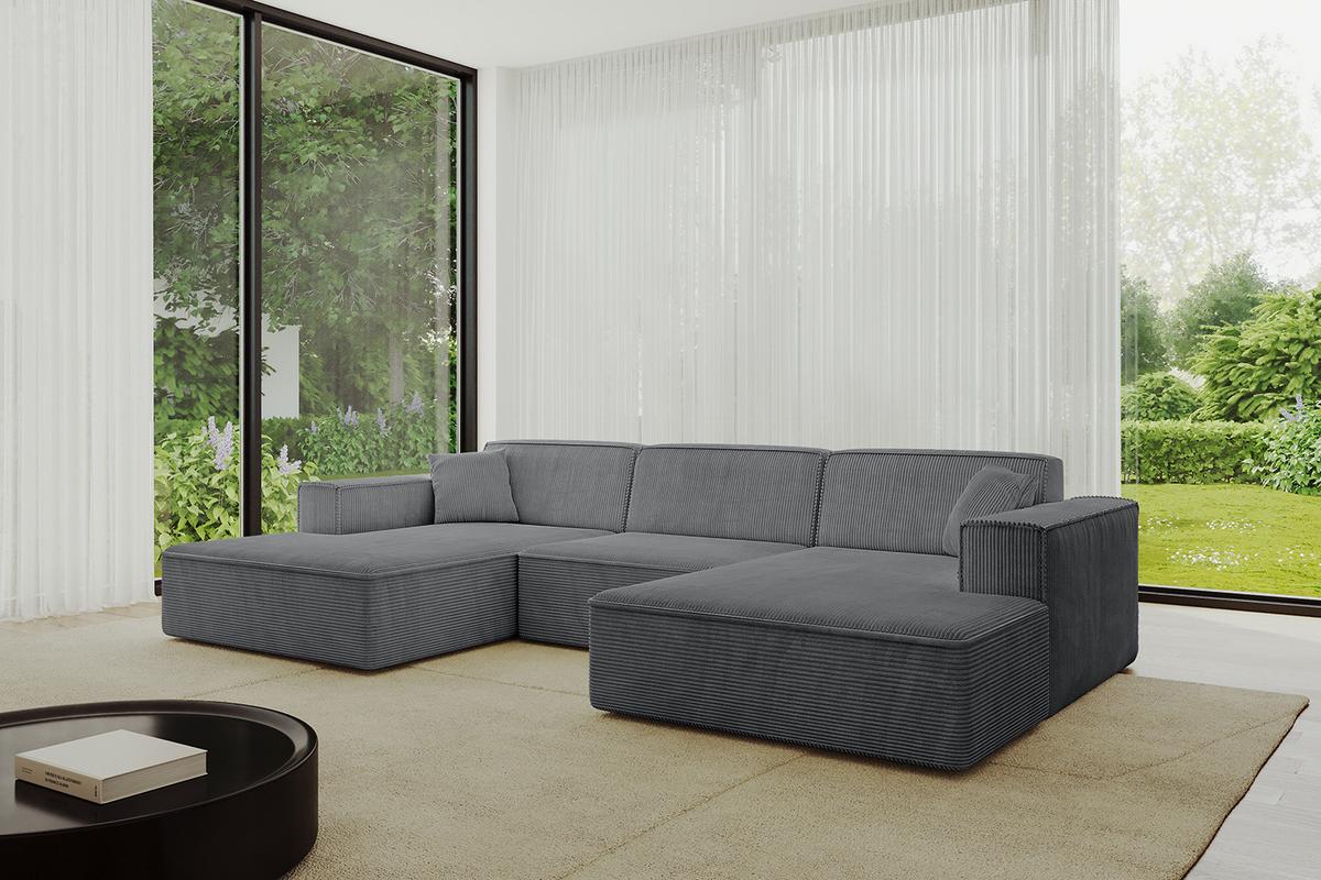 WOHNLANDSCHAFT IREA-U1-v4 - 301x165x77 cm Duneklgrau - Dunkelgrau, Holzwerkstoff/Textil (301/77/165cm) - ALTDECOR