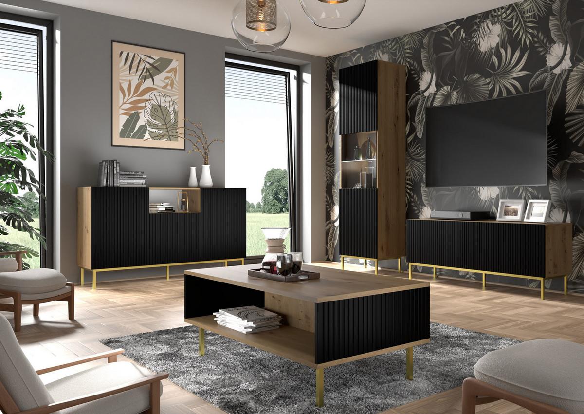 KOMMODE Artisan Eiche, Schwarz, Gold 150/87/42 - Schwarz, Holzwerkstoff (150/87/42cm) - RAUMHIRSCH FURNITURE