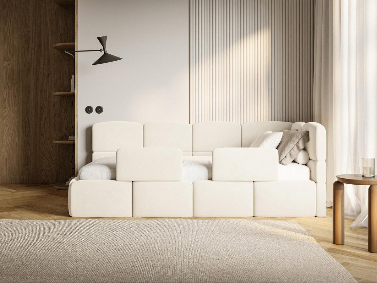 KINDERBETT Cloudy Creme 90x200 cm, Rausfallschutz, Kopfteil rechts, Samt - Creme/Schwarz, Kunststoff/Textil (90/200cm) - Selsey
