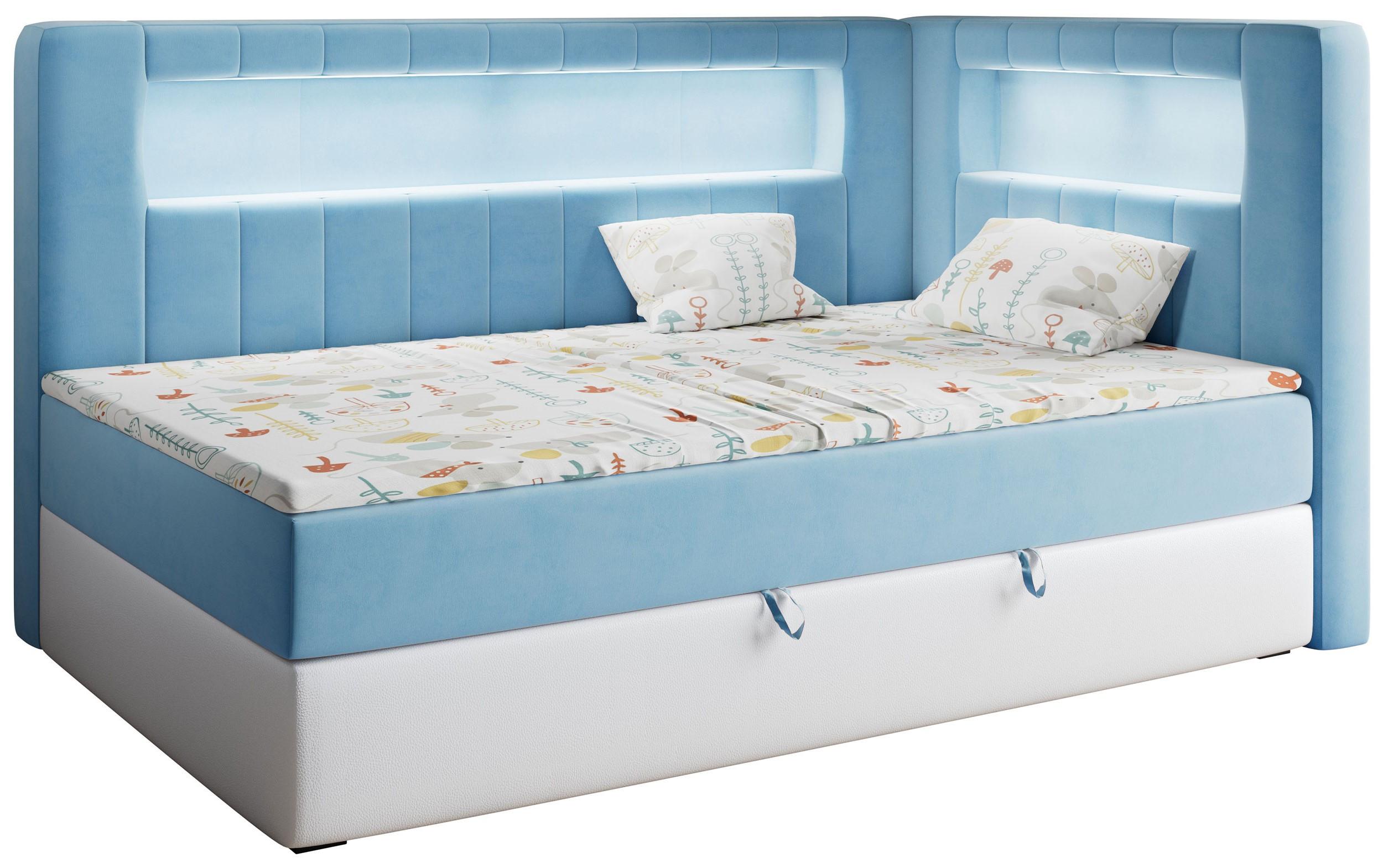 BOXSPRINGBETT JUNIOR GOLD 3 90/200 Blau/Weiß - rechte Seite - Blau/Weiß, Holz/Textil (90/200cm) - MKS