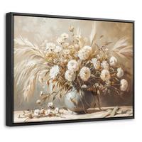 LEINWAND Bilder mit Rahmen - Blumen - Vase - Stilleben - Beige - 40x30 - Creme, Textil (40/30cm) - MuchoWow