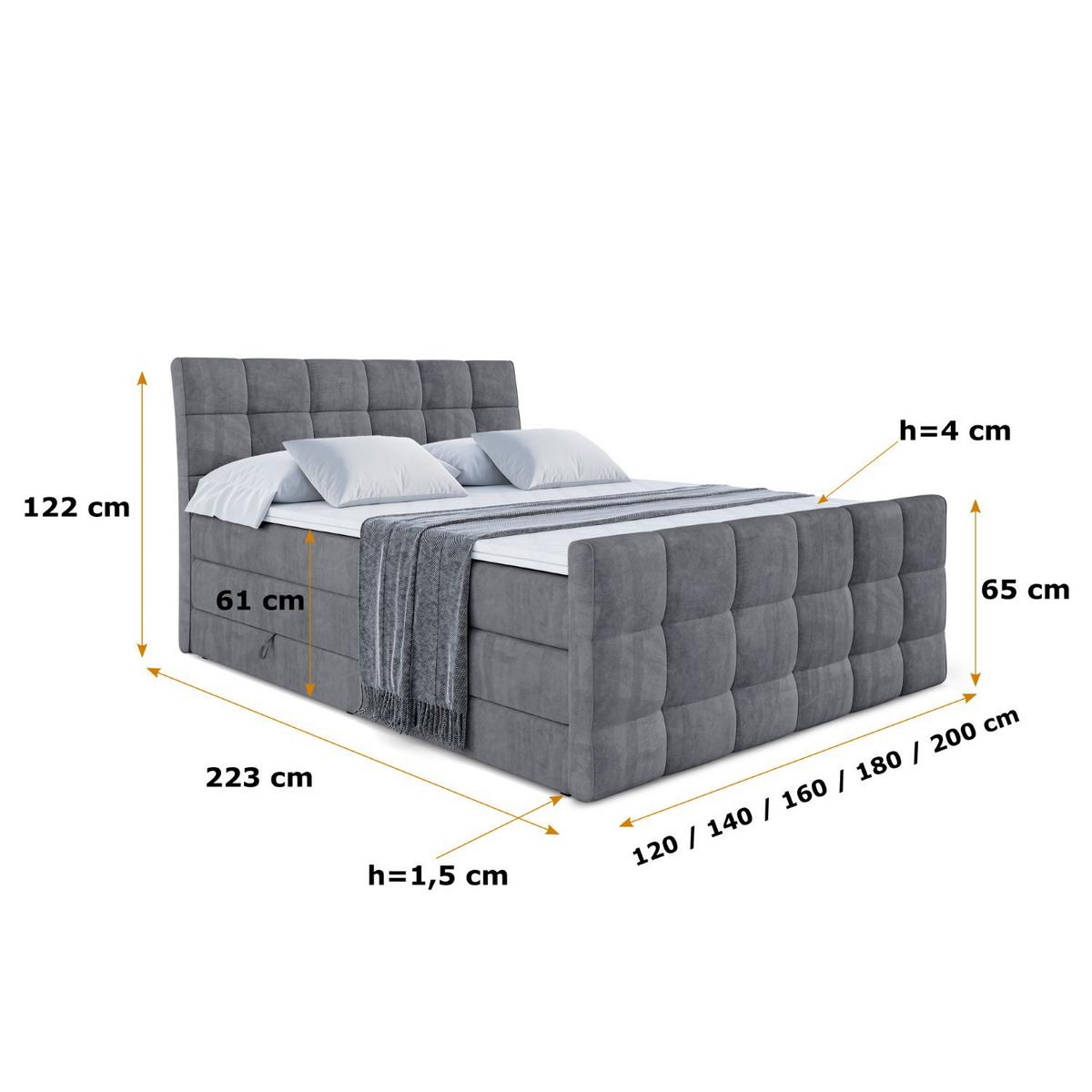 BOXSPRINGBETT APO-Z KING - 140 x 200 - H3/H4 - Dunkelgrau - Dunkelgrau, Holzwerkstoff (140/200cm) - ALTDECOR