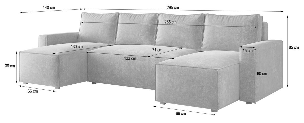 WOHNLANDSCHAFT ASPRA LM Creme Chenille mit Schlaffunktion - Creme, Holz (295/85/140cm) - MASSENO