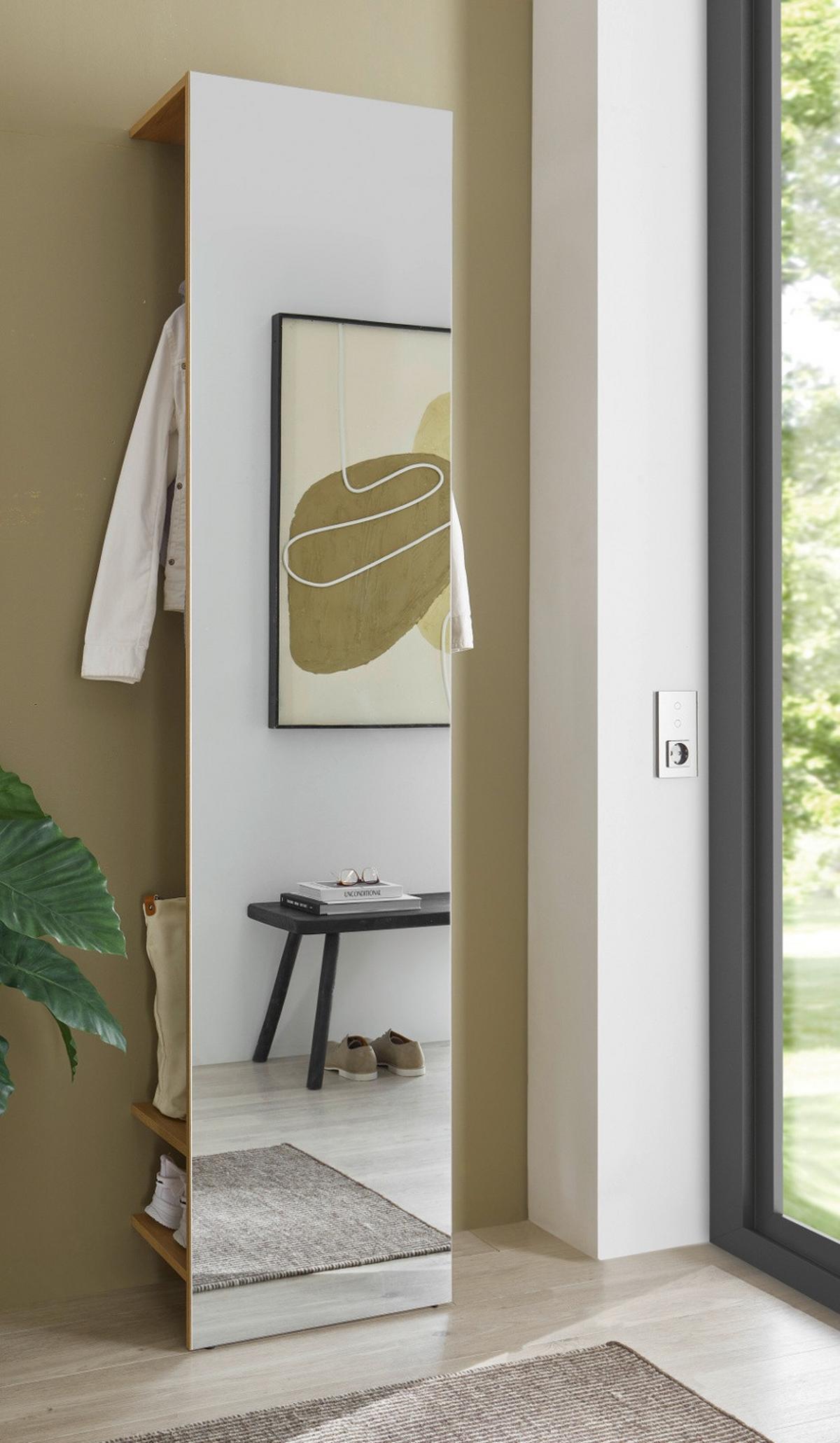 GARDEROBE Evoke Eiche 50 x 200 cm, Kompaktgarderobe mit Spiegel - Eichefarben/Schwarz, Glas/Holzwerkstoff (50/200/30cm) - Furn.Design