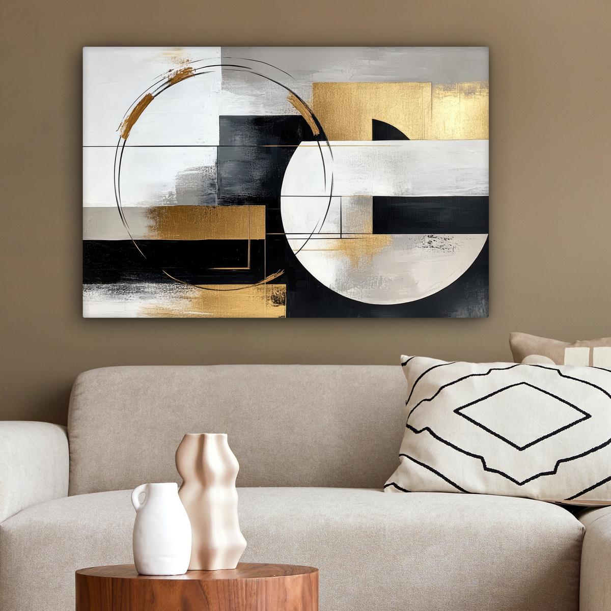 LEINWANDBILD Abstrakt - Gold - Silber - Formen - Ästhetik Wanddeko 90x60 cm - Multicolor, Textil (90/60cm) - MuchoWow