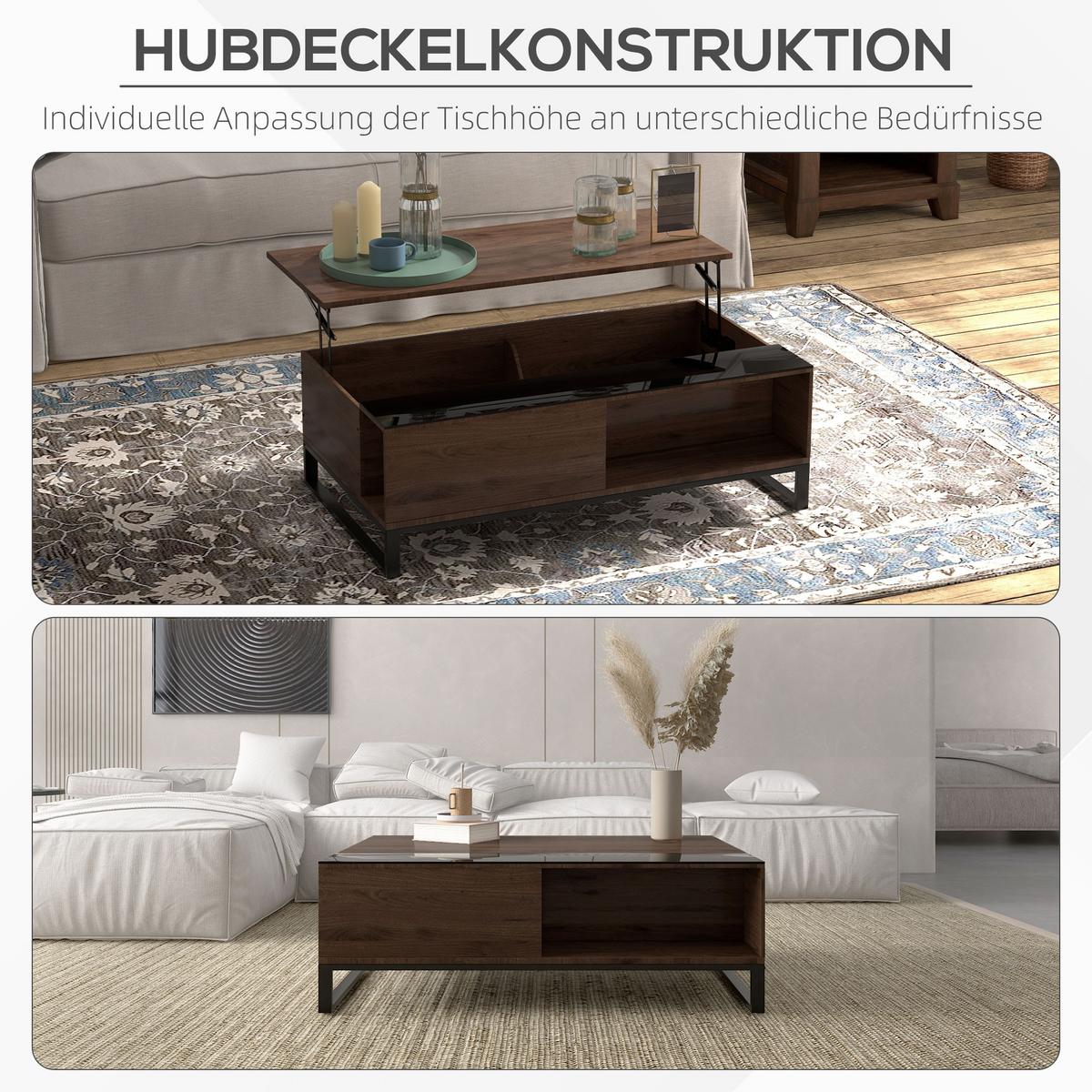 COUCHTISCH, Beistelltisch mit Höhenverstellbarer Platte, Sofatisch mit Stauraum - Walnussfarben, Kunststoff (102/58/35.5cm) - HOMCOM