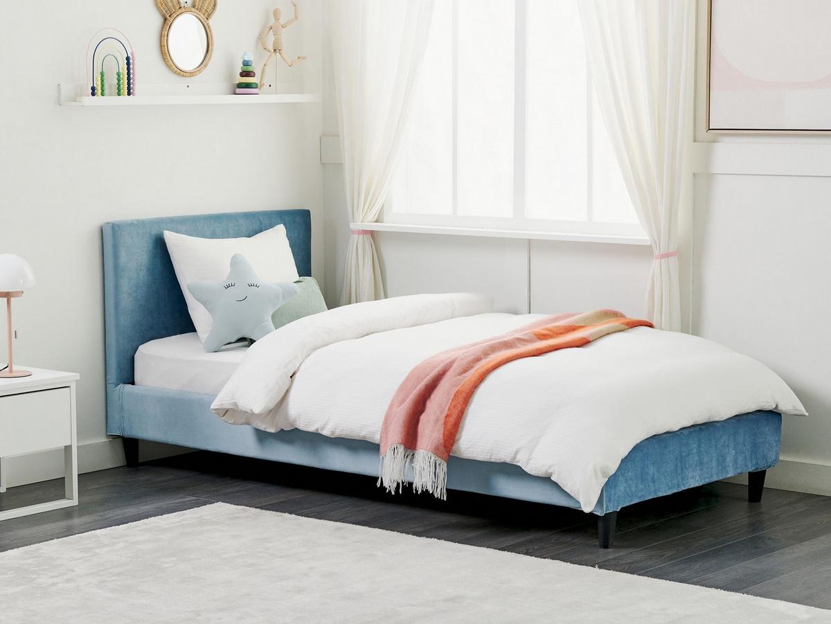 BETTRAHMENBEZUG Samtstoff 90/200 cm Hellblau Fitou - Hellblau, Textil (100/214cm) - Beliani