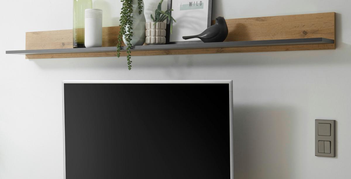 WANDBOARD grau matt, Eiche Wotan 170 x 15 cm, Wandregal hängend - Eiche Wotan/Grau, Holzwerkstoff/Metall (170/15/20cm) - Furn.Design