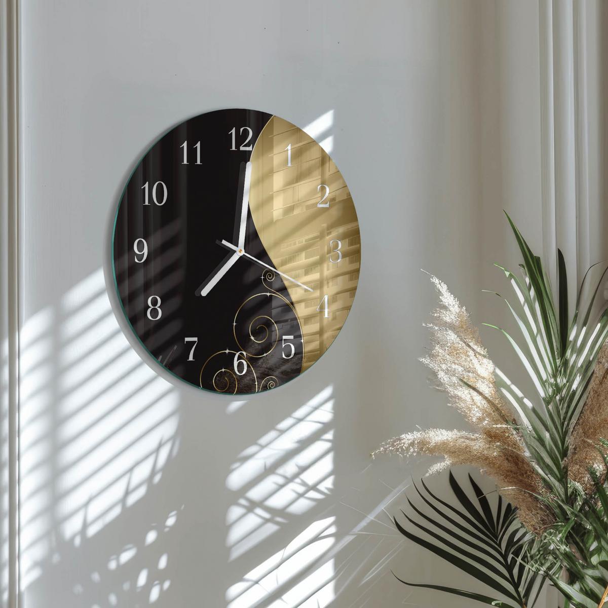 WANDUHR aus Glas Ø30 cm - Abstrakte Kunst - Braun, Glas (30/30/0.4cm) - TULUP