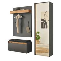 GARDEROBEN-SET 4-teilig grau, Eiche Wotan 170 cm, Flurgarderobe inklusive Sitzkissen - Eiche Wotan/Silberfarben, Glas/Holzwerkstoff (170/200/40cm) - Furn.Design