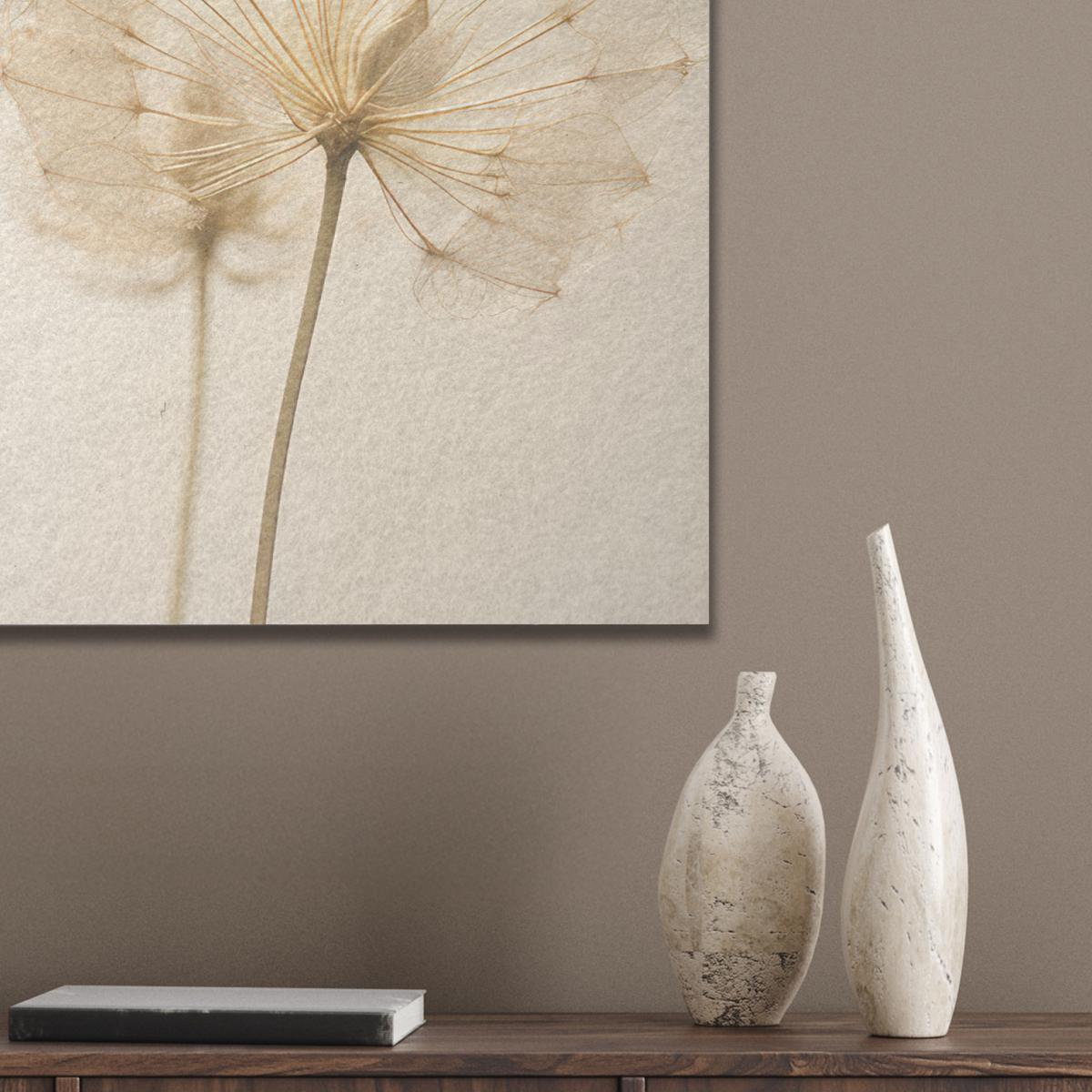 AKUSTIKBILD Sonnenlicht - Löwenzahn - Botanisch - Blumen Wanddeko 70x50 cm - Creme, Kunststoff (70/50/0.9cm) - MuchoWow