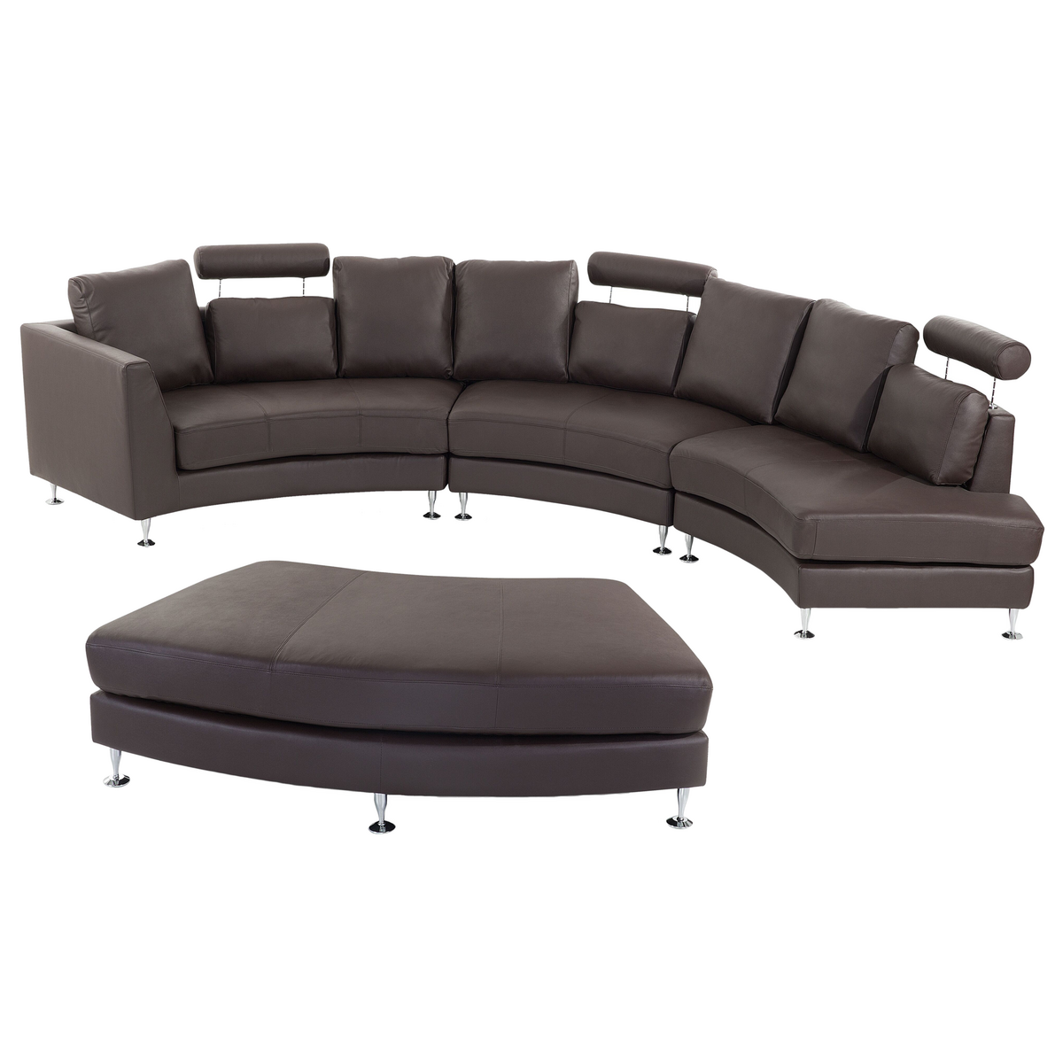 7-SITZER-SOFA mit Ottomane Echtleder, Kunstleder Braun Rotunde - Braun, Leder/Textil (448/76/236cm) - Beliani