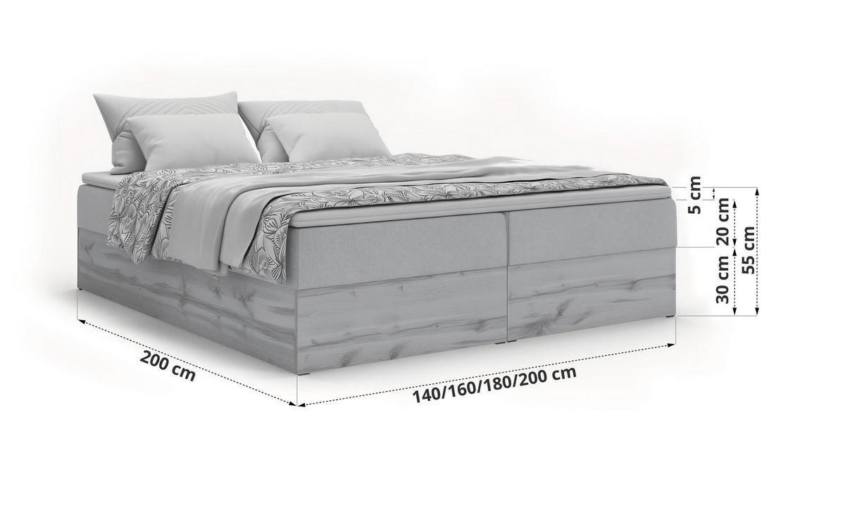 BOXBETT WOOD ZERO 200/200 - Grau Cord - H3 - Topper Visco - Grau, Textil (200/200cm) - MKS