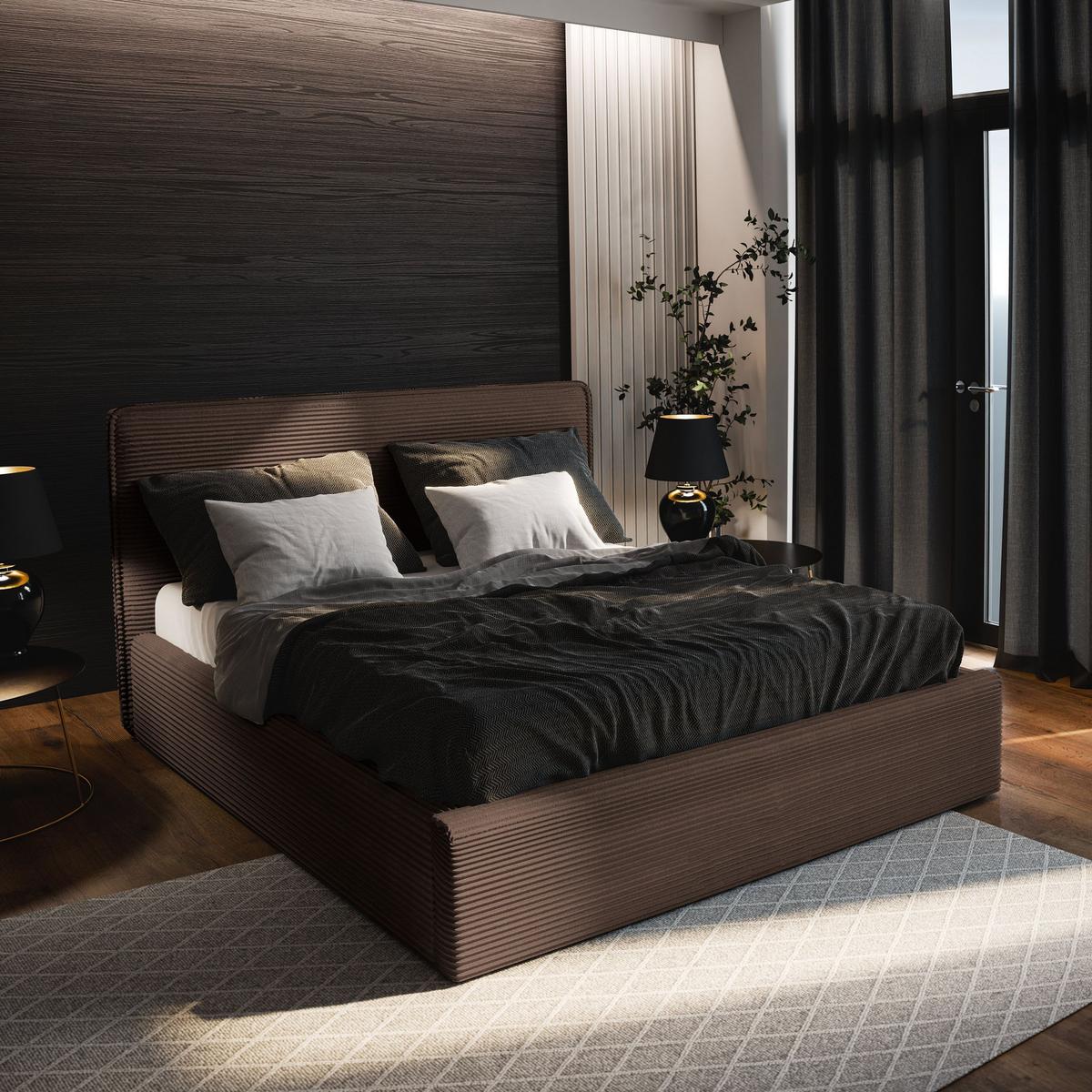 POLSTERBETT PARMA 160x200 cm mit Bettkästen - Braun - Braun, Holz (160/200cm) - MASSENO