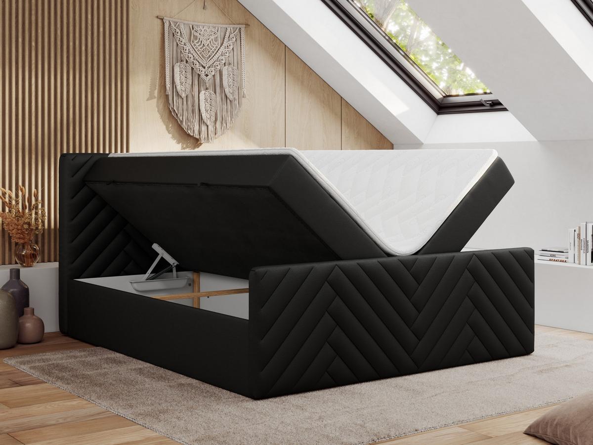BOXBETT PARIS DUO 160/200 - Schwarz Kunstleder - H3 - Schwarz, Holz/Textil (160/200cm) - MKS
