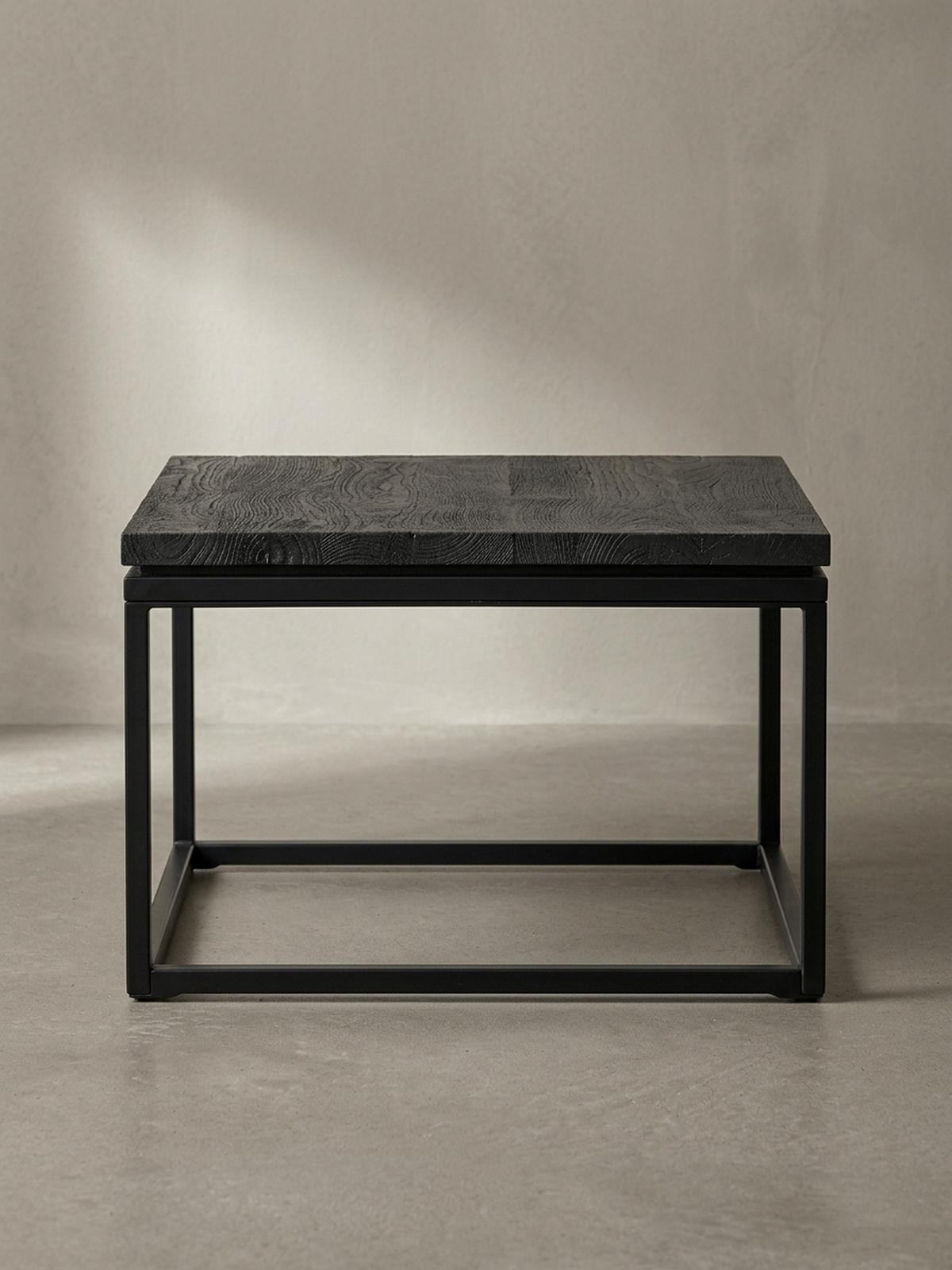 COUCHTISCH aus Mango Massivholz und Metall, Quadratisch, Natürliche Holzmaserung, Schwarz 60 x 60 x 35 cm - Schwarz, Holz/Metall (60/60/35cm) - KADIMA DESIGN