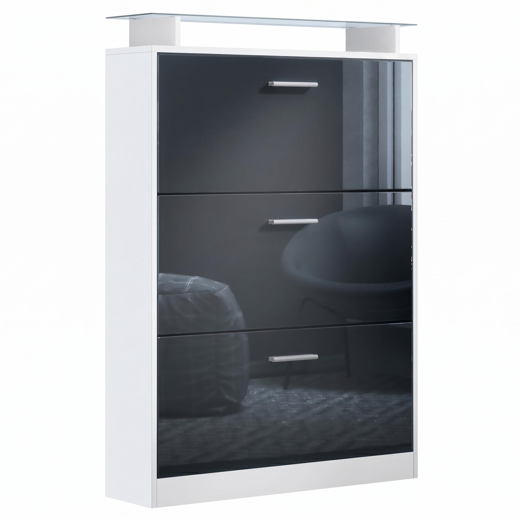SCHUHSCHRANK Lavia Front in Schwarz Hochglanz - Schwarz Hochglanz, Holzwerkstoff (89/128/23cm) - Vladon
