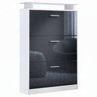 SCHUHSCHRANK Lavia Front in Schwarz Hochglanz - Schwarz Hochglanz, Holzwerkstoff (89/128/23cm) - Vladon