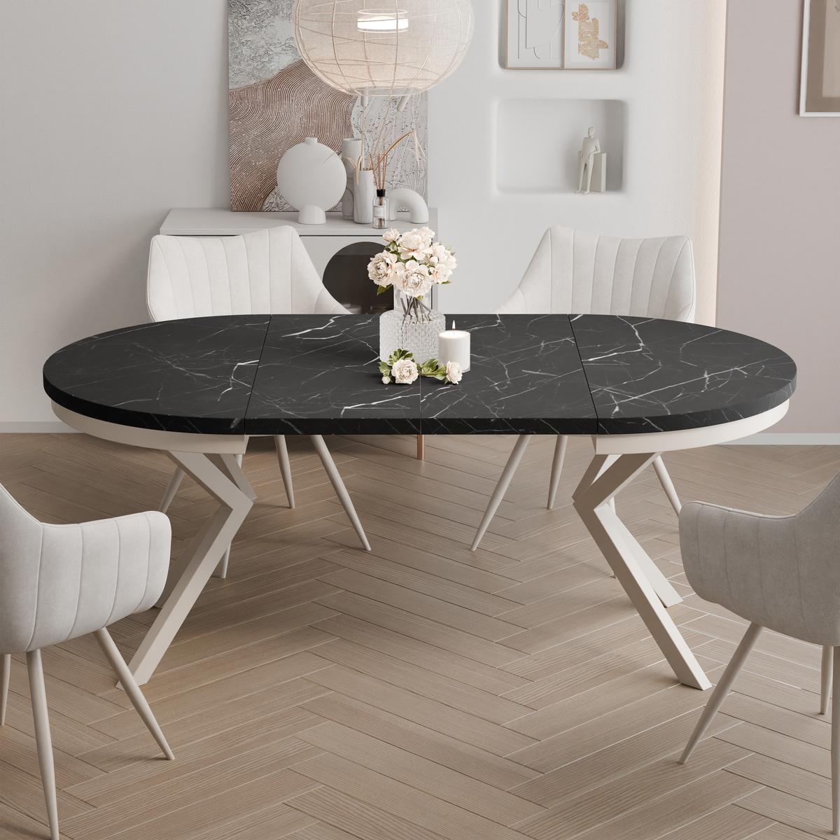 AUSZIEHTISCH MILTON 90-166/76 cm mit Metallgestell und Zarge, Kaschmir / Grigia Pietra - Kaschmir/Grau, Holzwerkstoff/Metall (90/90/76cm) - Idohome