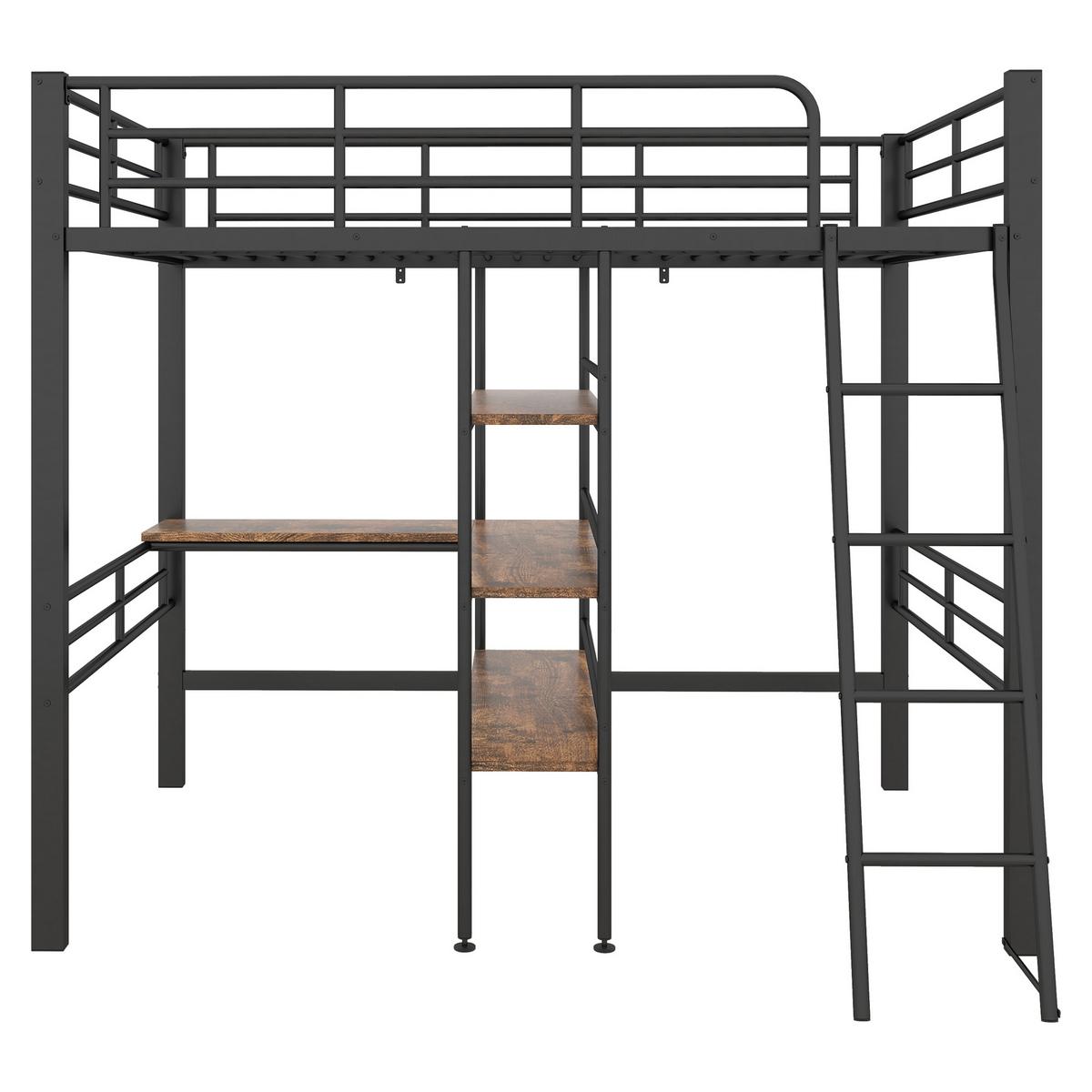 HOCHBETT metall schwarz 90x200cm mit schreibtisch regal - Schwarz, Metall (90/200cm) - Urban Meuble