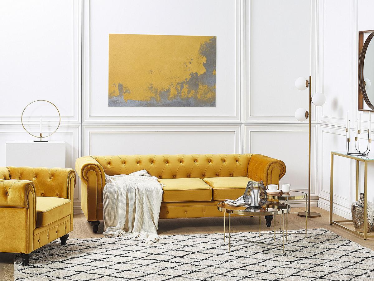 SOFA-SET 4-sitzer Samtstoff Gelb Chesterfield - Goldfarben, Textil (201/70/75cm) - Beliani