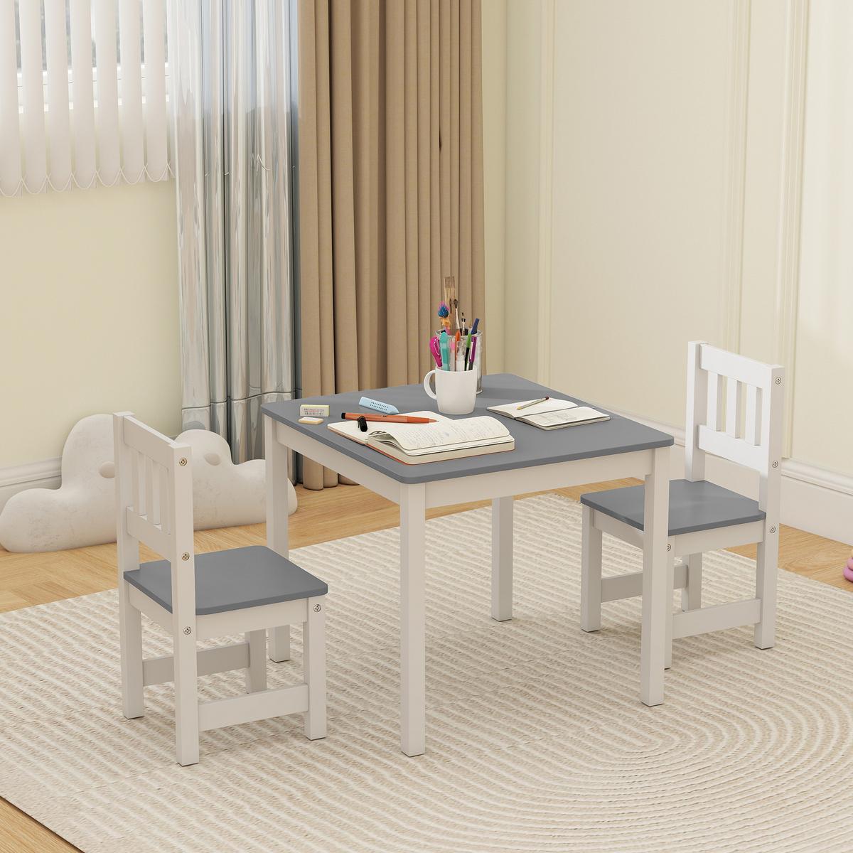 KINDERTISCH mit 2-Stühlen 3er Set MDF Kiefernholz Grau - Grau, Holz (52/48/56cm) - AIYAPLAY