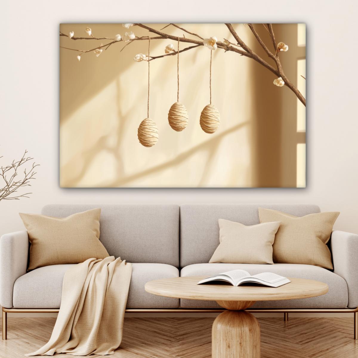 LEINWANDBILD Beige - Osterkuchen - Eier Groß 140x90 cm - Beige, Textil (140/90cm) - MuchoWow