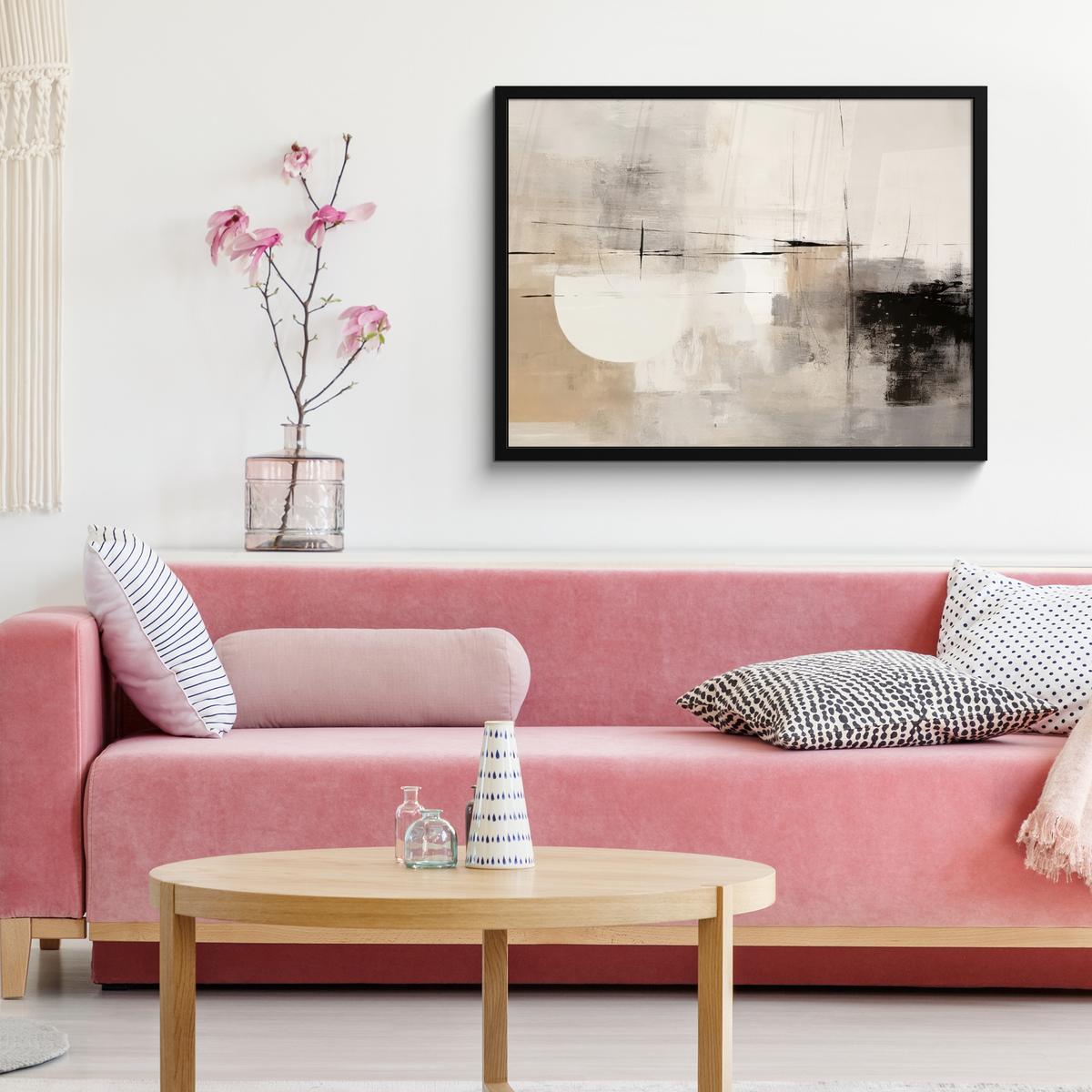 POSTER MIT RAHMENGERAHMTES BILD Abstrakt - Kunst - Grau 80x60 cm - Hellgrau, Papier (80/60cm) - MuchoWow