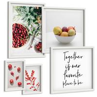 BILDER SET 5er Set - 50x50 cm & 20x30 cm & 40x60 cm Weißer Rahmen - Minimalismus der roten Früchte von Pflanzen - Weiß, Kunststoff (40/60cm) - TULUP