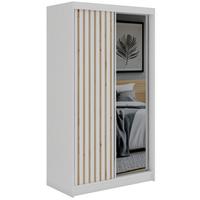 SCHWEBETÜRENSCHRANK mit Spiegel und Schubladen LAOS - 120 - Weiß - Eiche Artisan Lamellen - Alufarben/Weiß, Holzwerkstoff/Metall (120/216/61cm) - MKS