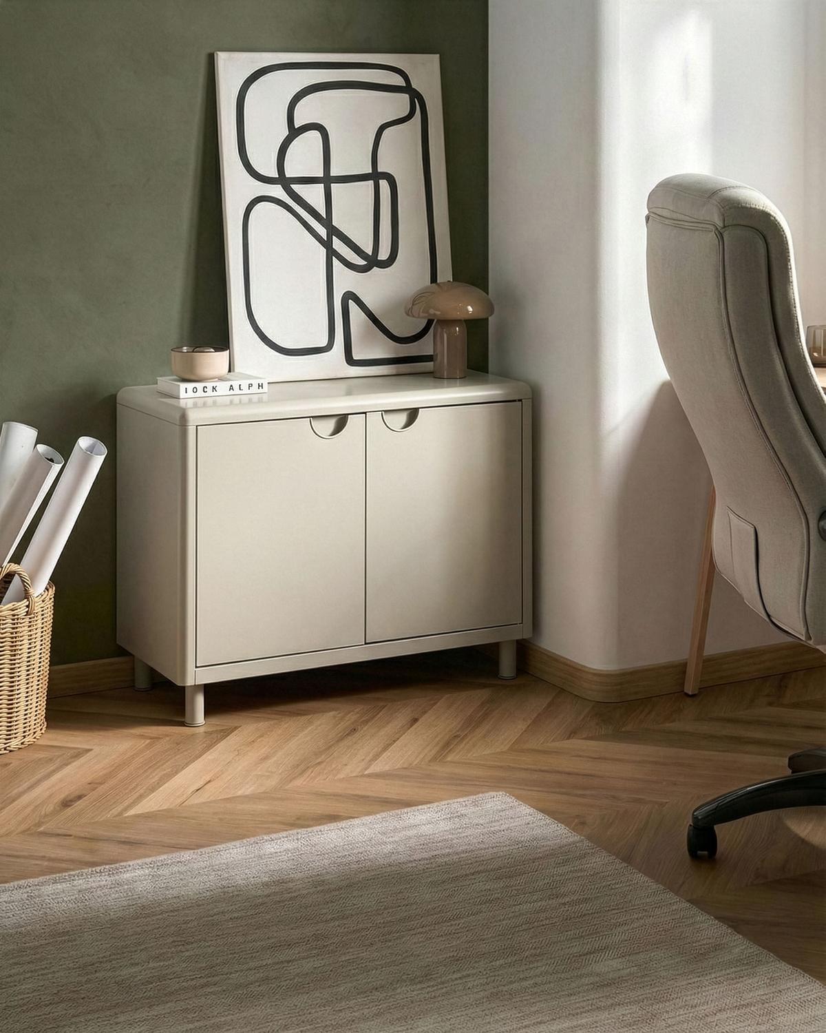 SIDEBOARD mit 2 Türen Hellbeige Korvo - Beige, Metall (90/70/42cm) - Beliani