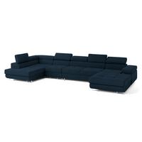 WOHNLANDSCHAFT VELORA L-S Blau Velours-Stoff mit Schlaffunktion - Blau, Holz (419/90/202cm) - MASSENO